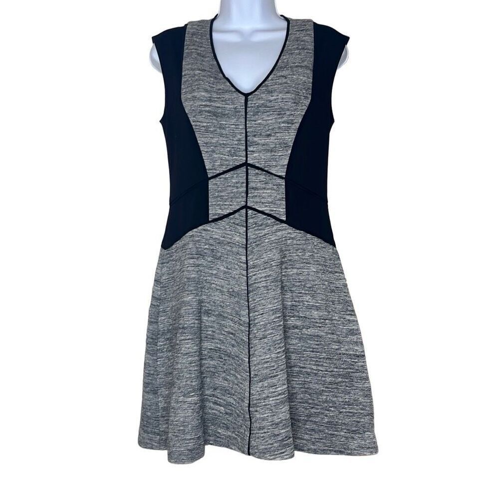 Rebecca Taylor Black Gray Fit N Flare Mini‎ Dress Back Zipper Small Workwear